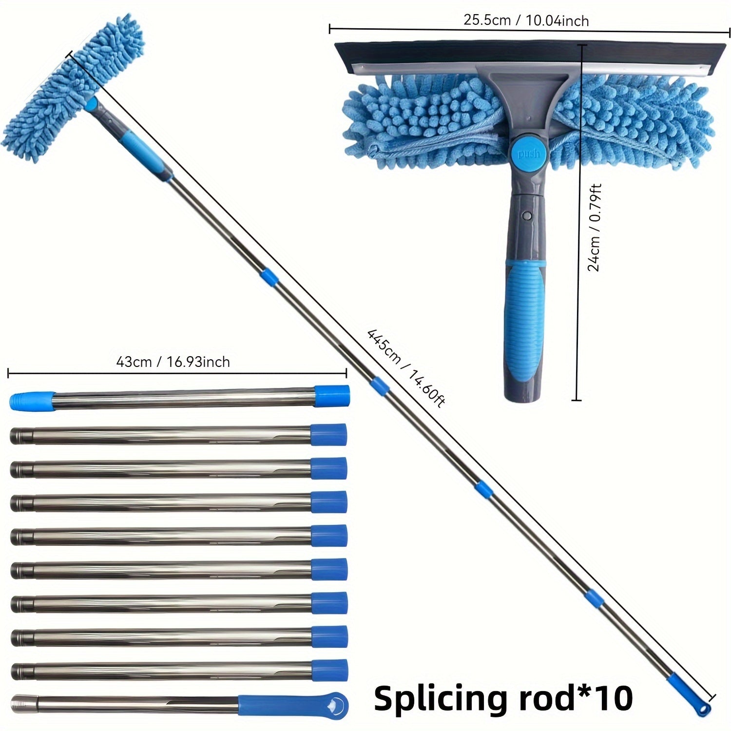 Window Cleaning Kit | Stainless Steel Squeegee, Scraper & Extendable Pole