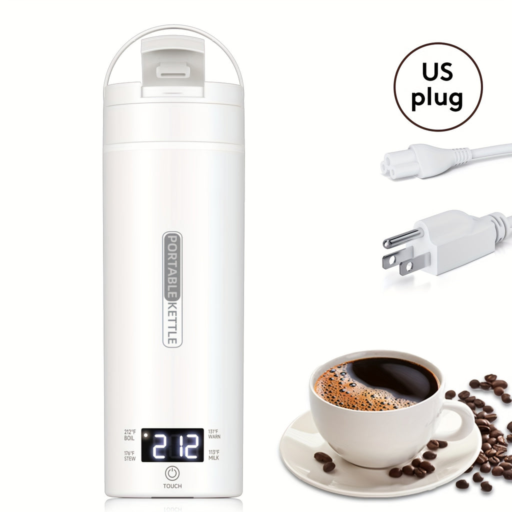 1pc Compact Travel Electric Kettle – Portable Stainless Steel Water Boiler with Auto Shut-Off, 4 Heating Settings, Dry Protection, 500ml Capacity for Coffee & Tea – White