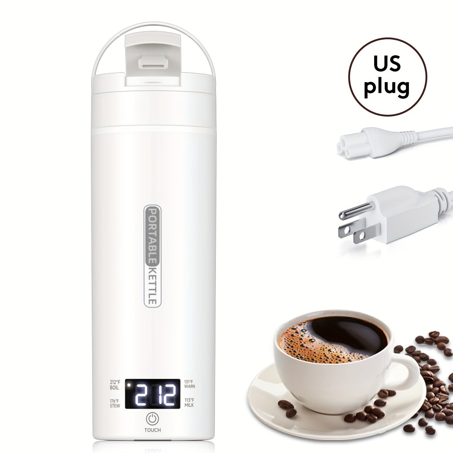 1pc Compact Travel Electric Kettle – Portable Stainless Steel Water Boiler with Auto Shut-Off, 4 Heating Settings, Dry Protection, 500ml Capacity for Coffee & Tea – White
