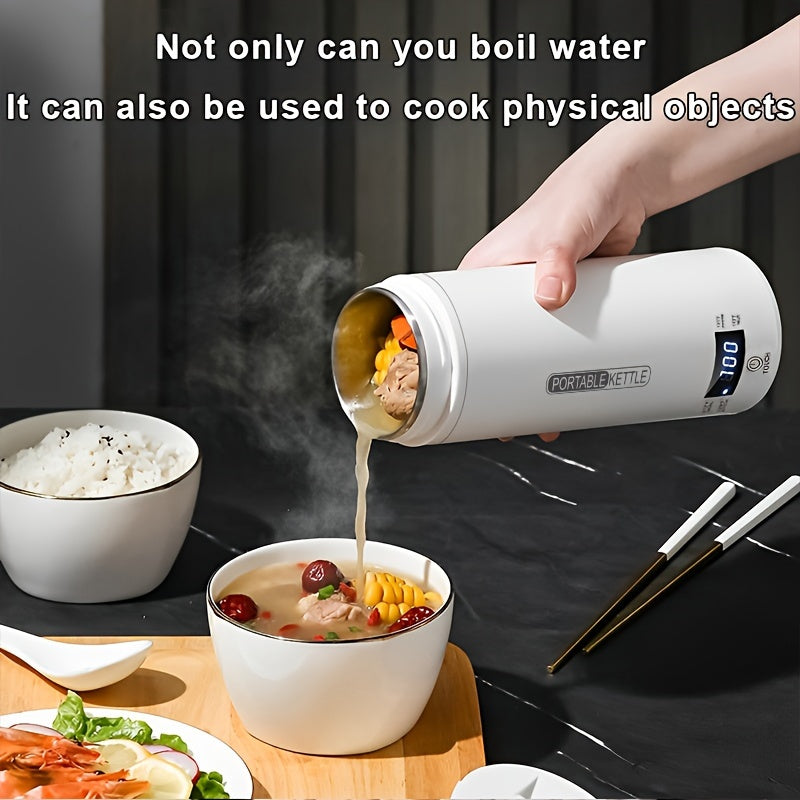 1pc Compact Travel Electric Kettle – Portable Stainless Steel Water Boiler with Auto Shut-Off, 4 Heating Settings, Dry Protection, 500ml Capacity for Coffee & Tea – White