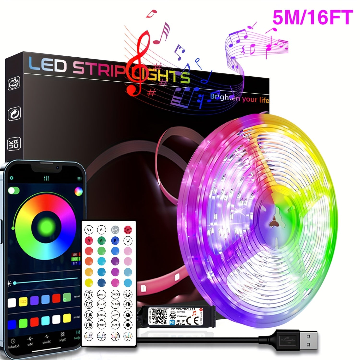 HBOWMDJIA Smart LED Strip Lights – 3–100ft