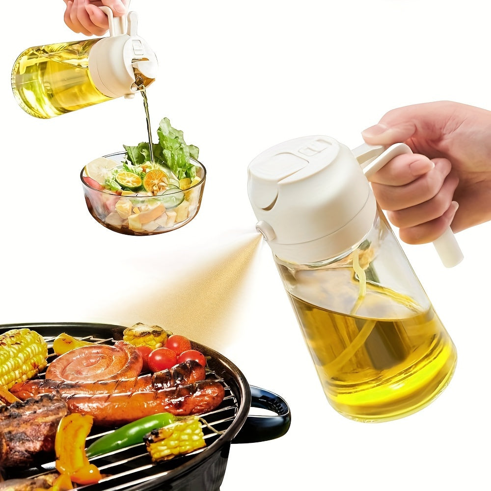 Olive Oil Dispenser Bottle 2-in-1 – 17oz/500ml Glass Oil Sprayer with Pourer, Food-Grade Mister for Air Fryer, Salad, Frying & BBQ (Green)