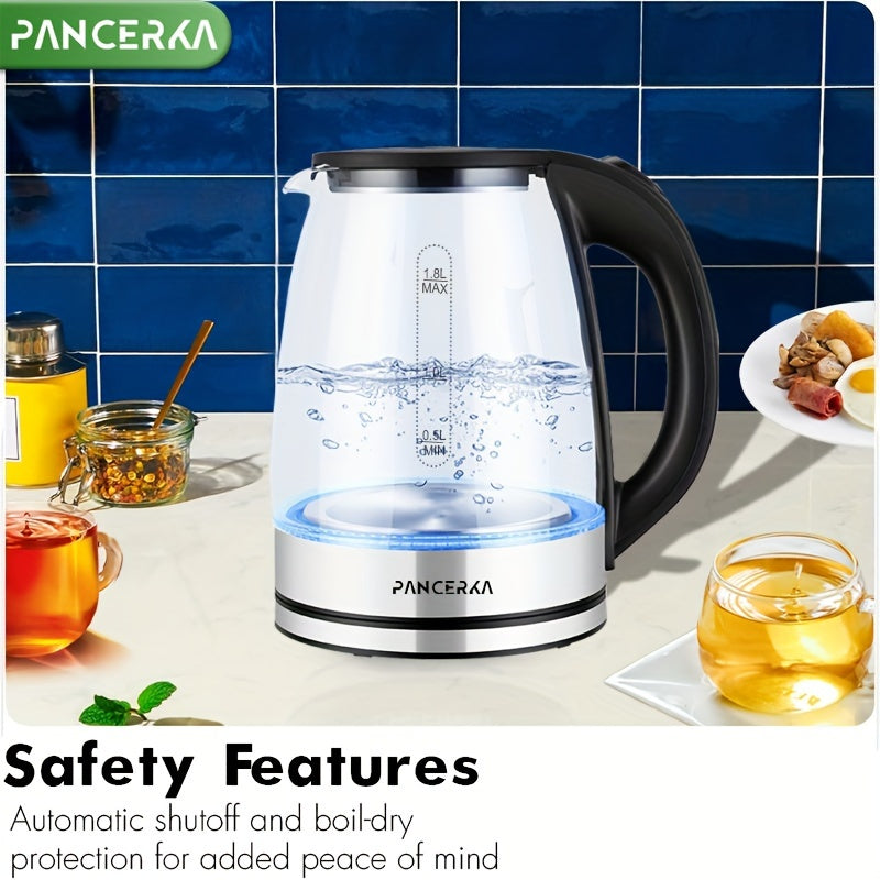 PANCERKA Electric Kettle 1000W – Easy Clean, Boil-Dry Protection, Stainless Steel Filter, BPA-Free, Auto Shut-Off Water Heater for Coffee & Tea – Black