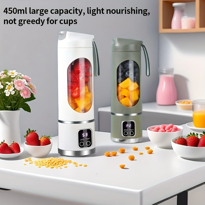 Portable USB Rechargeable Mini Blender & Juicer – 3 Modes, Digital Display, 12-Blade, 15.22oz, Easy Clean, Travel-Friendly