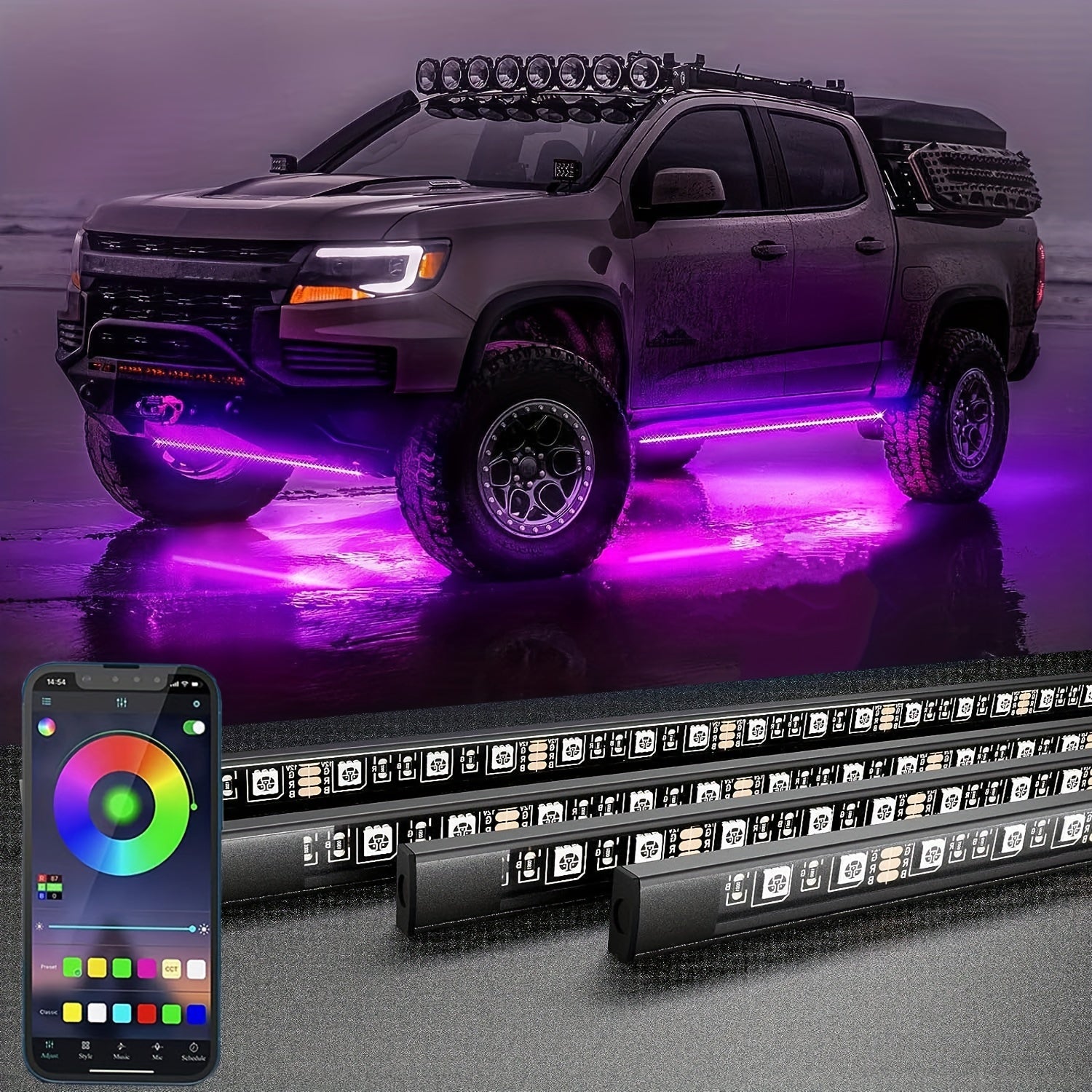 4pcs Vibrant Undercar LED Strip Lights