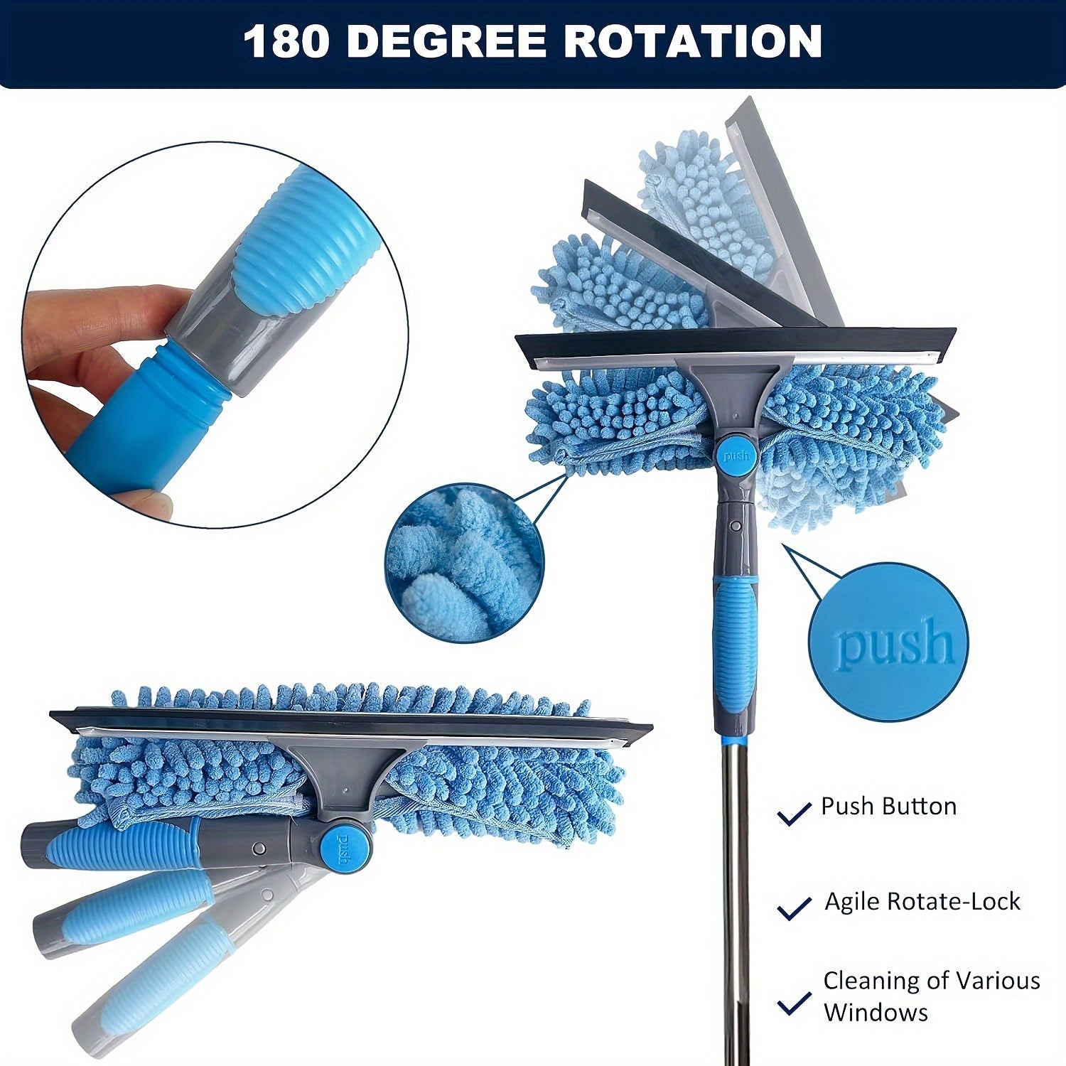 Window Cleaning Kit | Stainless Steel Squeegee, Scraper & Extendable Pole