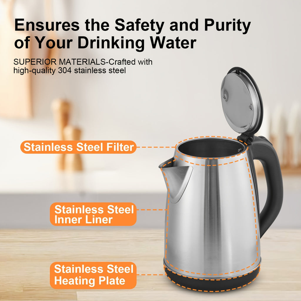 Electric Kettle 1.8L – Hot Water Boiler & Tea Kettle with Auto Shut-Off, Boil-Dry Protection, Stainless Steel Double Wall, BPA-Free, LED Indicator & Instant Heating Base