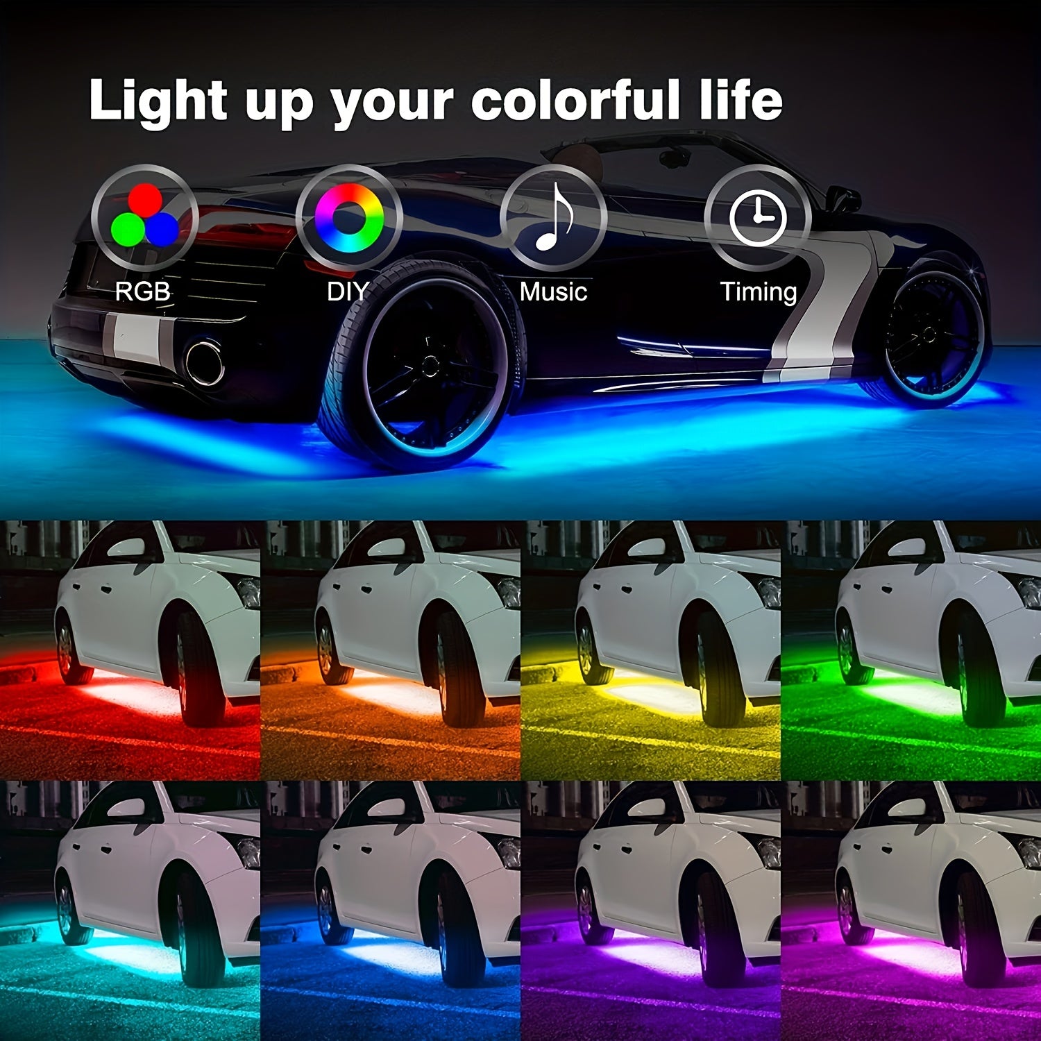 4pcs Vibrant Undercar LED Strip Lights