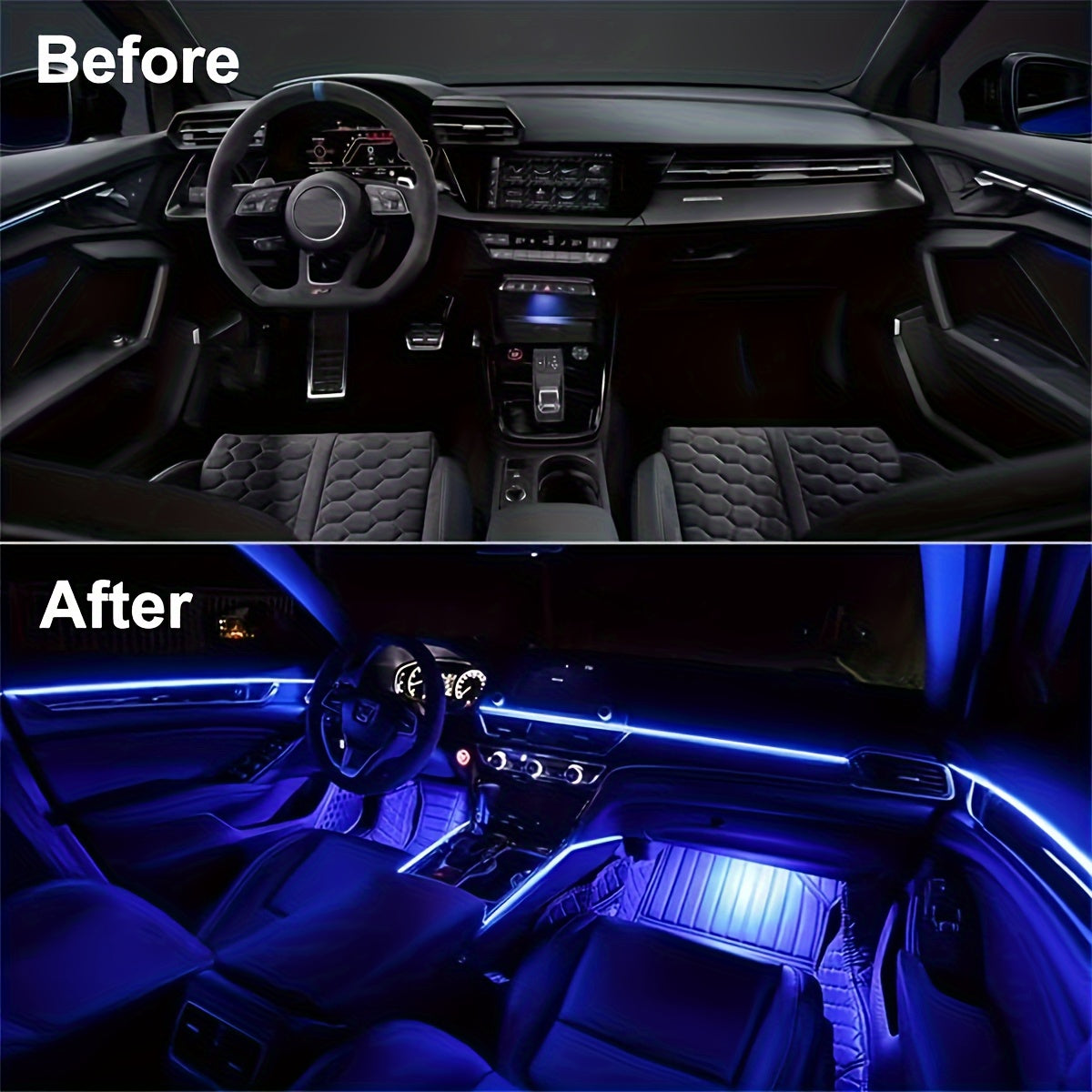 196-Inch RGB Car Interior LED Strip Lights – USB Ambient Lighting Kit with App Control, Fiber Optics & Music Sync for Door, Console & Dashboard