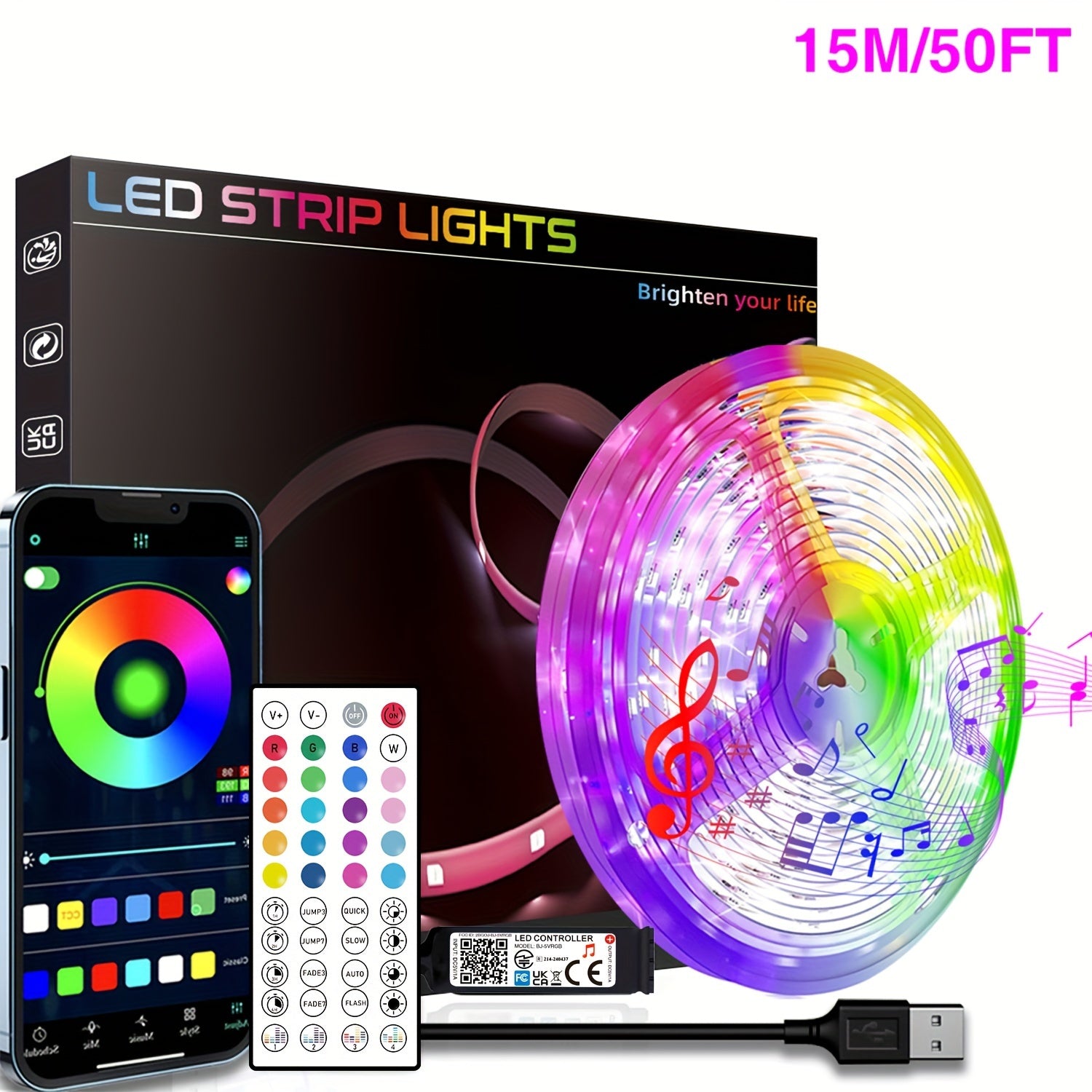 HBOWMDJIA Smart LED Strip Lights – 3–100ft