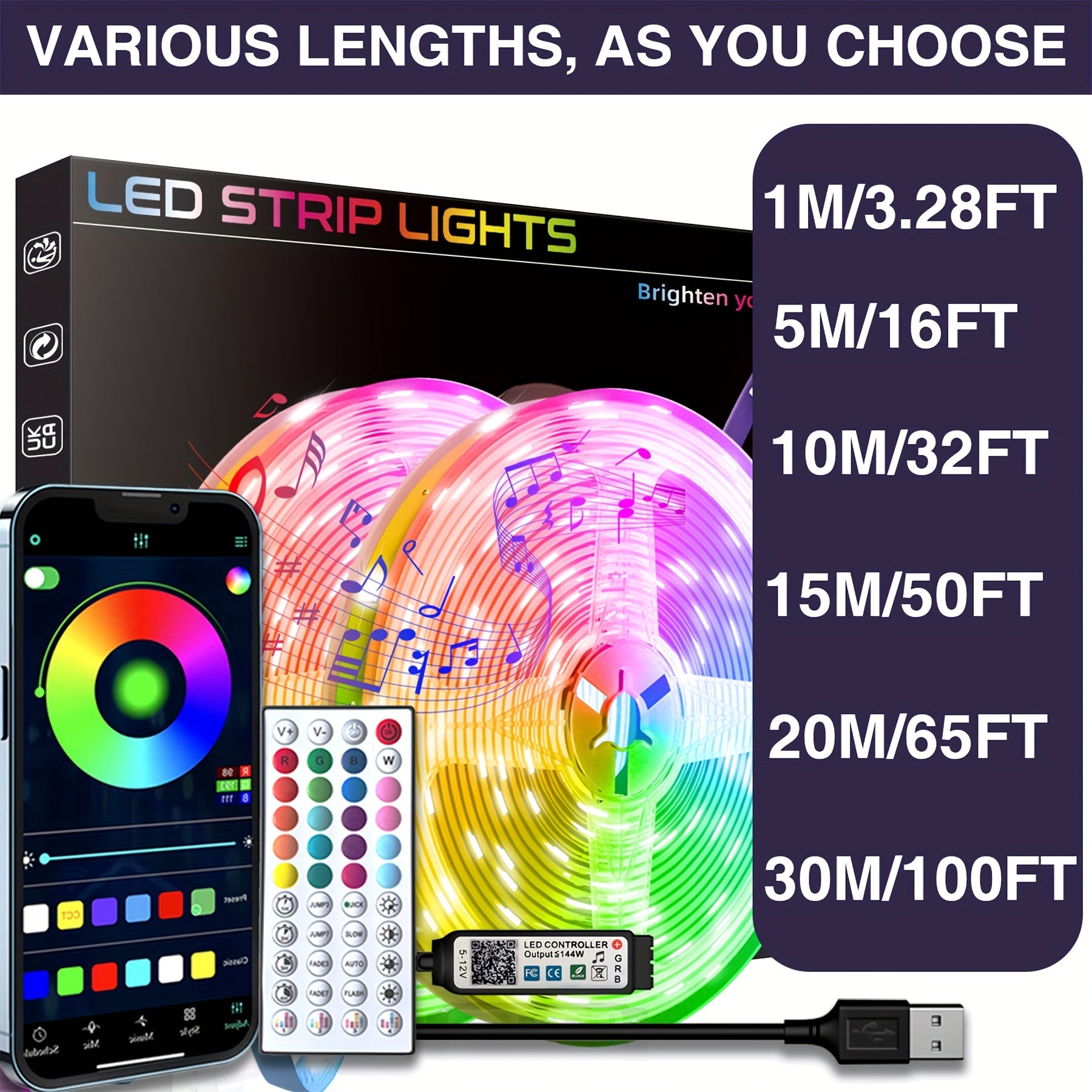 16-100ft Smart LED Strip Lights