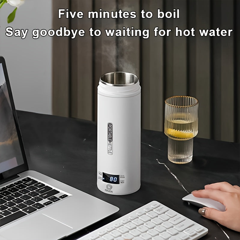 1pc Compact Travel Electric Kettle – Portable Stainless Steel Water Boiler with Auto Shut-Off, 4 Heating Settings, Dry Protection, 500ml Capacity for Coffee & Tea – White