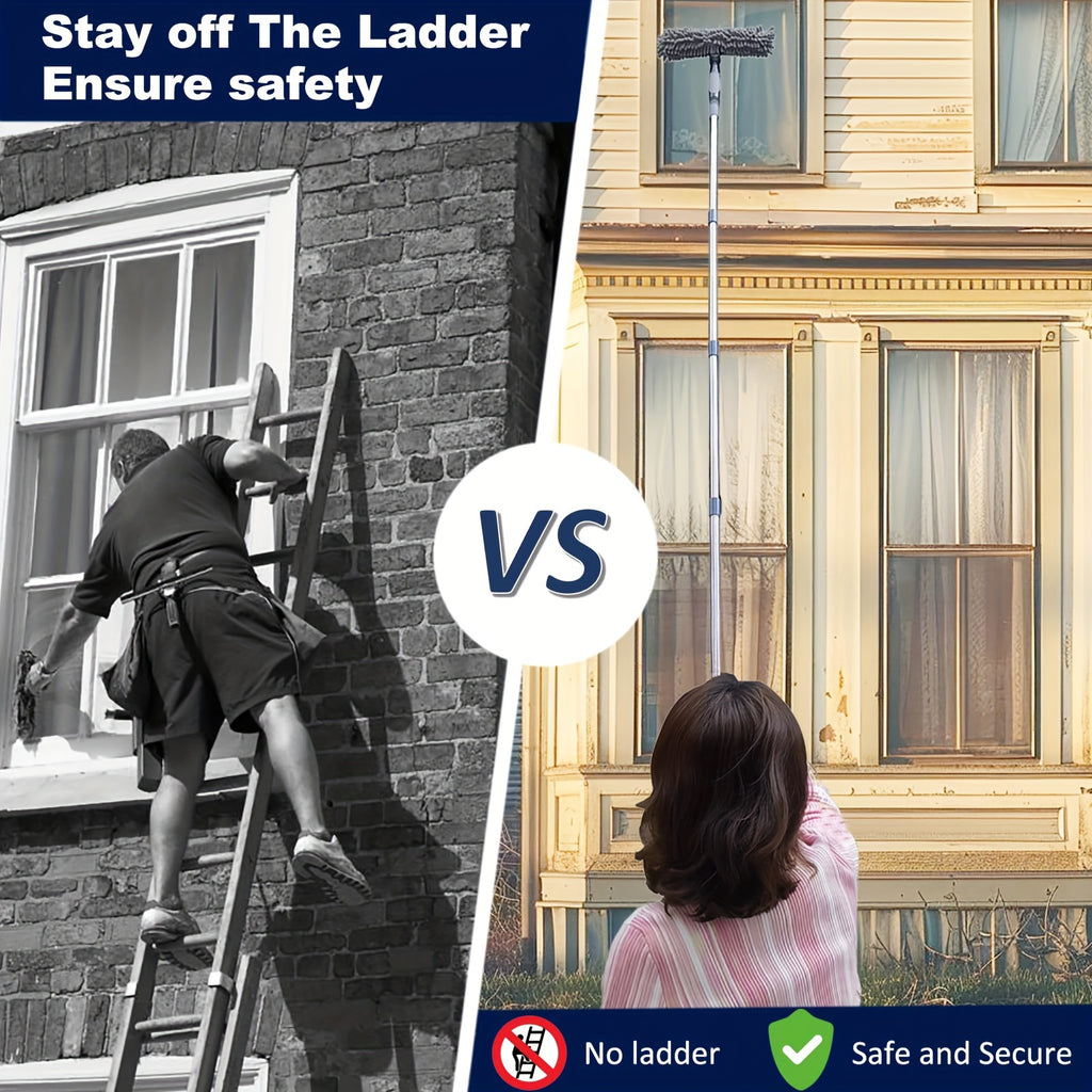Window Cleaning Kit | Stainless Steel Squeegee, Scraper & Extendable Pole
