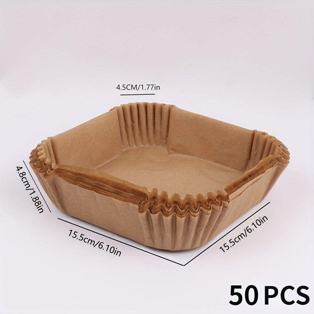 50pcs Non-Stick Air Fryer Liners – Square Paper Liners for Baking, Roasting & Microwave, Easy Cleanup, Healthier Cooking for Home & Commercial Use